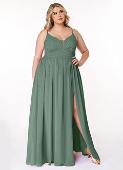 Azazie Rayna Bridesmaid Dresses Eucalyptus A-Line V-Neck Pleated Chiffon Dress image7