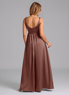 Azazie Keyla Bridesmaid Dresses Espresso A-Line Pleated Stretch Satin Dress image2