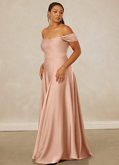 Christian Siriano Bridal for Azazie 1002 Bridesmaid Dresses Rose Gold A-Line Off the Shoulder Stretch Satin Convertible Dress image12