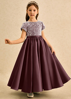 Azazie Cashew Flower Girl Dresses Sangria Ball-Gown with Sleeves Matte Satin Dress image4