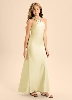 Azazie Doretta Junior A-Linie Plissee Stretch-Satin Kleid Zitronensorbet image6