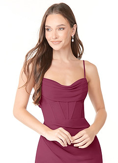 Azazie Mai Bridesmaid Dresses Mulberry Sheath Pleated Chiffon Dress image5