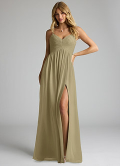 Azazie Alia Bridesmaid Dresses Moss Green A-Line Pleated Chiffon Dress image1