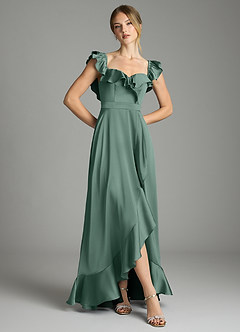 Azazie Lyra Bridesmaid Dresses Eucalyptus A-Line Off the Shoulder Stretch Satin Convertible Dress image3