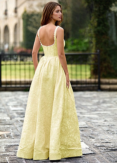 Thyme Żółty Suknia balowa w kształcie litery A z 3D kwiatami image3