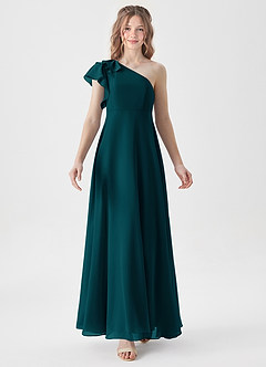 Azazie Arabella Junior Robe Trapèze en Mousseline de soie Rayé Vert Pin image5