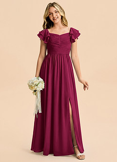 Azazie Anaya Junior Burgundy A-Line Sweetheart Neckline Chiffon Dress image4