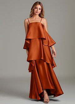 Azazie Azalea Bridesmaid Dresses Burnt Orange A-Line Ruched Stretch Satin Dress image6