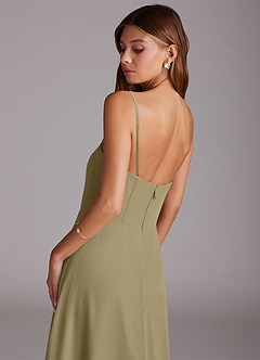 Azazie Wren Bridesmaid Dresses Moss Green A-Line Side Slit Chiffon Convertible Dress image8