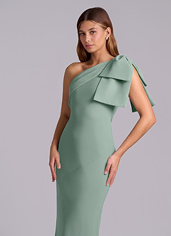 Azazie Yuanna Bridesmaid Dresses Silver Sage Mermaid One Shoulder Chiffon Dress image7