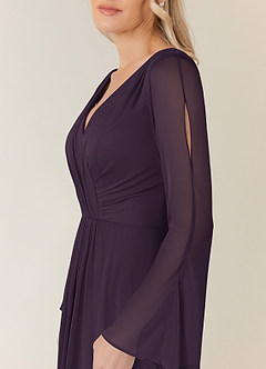 Azazie Teraso Final Sale Plum A-Line Pleated Mesh Dress image5