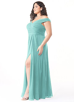 Azazie Audrianna Brautjungfernkleider Wandelbar A-Linie Schulterfrei gerafft Chiffon Kleid Aqua image8