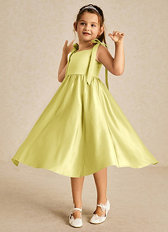 Azazie Chelsie Flower Girl Dresses Lemon Sorbet A-Line Bow Matte Satin Dress image3