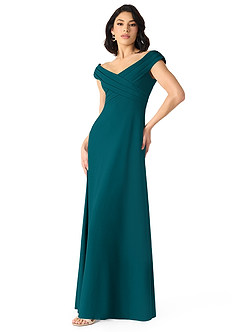 Azazie Evita Bridesmaid Dresses Peacock A-Line Off the Shoulder Stretch Crepe Dress image3