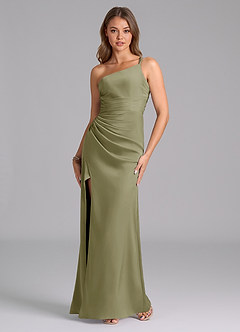Azazie Eren Bridesmaid Dresses Pistachio Mermaid One Shoulder Stretch Satin Dress image2