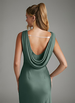 Azazie Elena Bridesmaid Dresses Sea Moss Mermaid Pleated Stretch Satin Dress image6