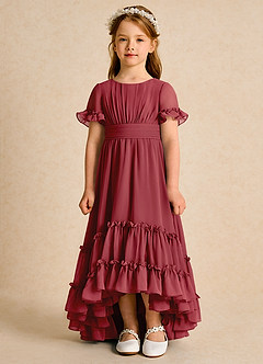 Azazie Kass Flower Girl Dresses Pomegranate A-Line Pleated Chiffon Dress image4