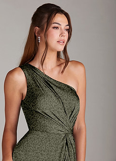 Azazie Brooke Bridesmaid Dresses Willow Green Petite Garden Floral A-Line One Shoulder Stretch Satin Dress image6