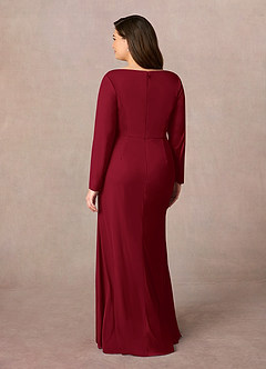 Azazie Risa Mother of the Bride Dresses Burgundy Mermaid V-Neck Pleated Mesh Dress image8