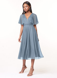Azazie Tinsley Brautjungfernkleider A-Linie Plissee Gittergewebe Kleid Staubblau image3