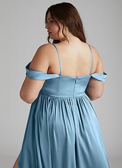 Azazie Morana Bridesmaid Dresses Steel Blue A-Line Off the Shoulder Stretch Satin Convertible Dress image16