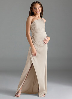 Azazie Eren Junior Frost Sheath Pleated Stretch Satin Dress image3