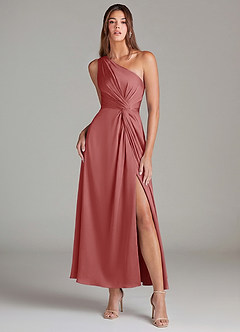 Azazie Brooke Suknie dla druhen Linia A Jedno ramię Satyna elastyczna Długość kostki Sukienka image1