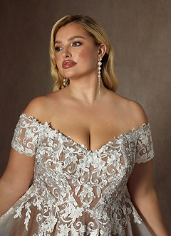 Azazie Rowe Wedding Dresses Diamond White Cocoa Ball-Gown Off the Shoulder Tulle Dress image15