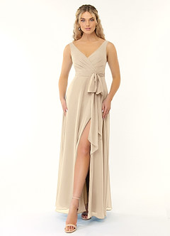 Azazie Alva Final Sale Champagne A-Line Pleated Chiffon Dress image1