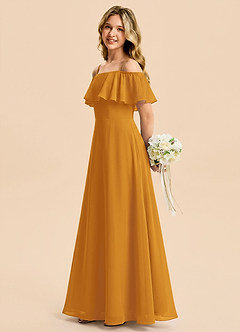 Azazie Maggie Junior Butterscotch A-Line Off the Shoulder Chiffon Dress image3