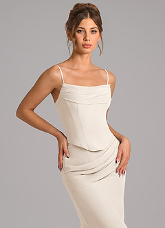 Azazie Sorrel Abiti da Damigella Abito Sirena in Chiffon Corsetto Alabastro Bianco image8