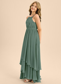 Azazie Elliora Junior A-Linie Plissee Chiffon Kleid Eukalyptus image6