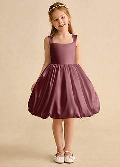 Azazie Nirvana vestidos de niña de las flores Vestido de Rosa Del Desierto de Satin Mate de Princesa con Volante image2