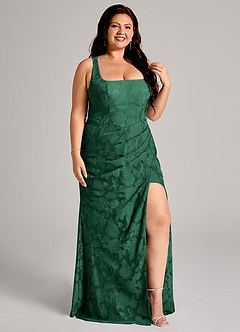 Azazie Mero Bridesmaid Dresses Dark Green Sheath Pleated Floral Burnout Dress image10