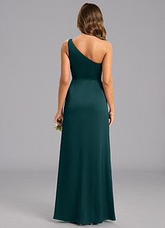 Azazie Feby Bridesmaid Dresses Pine A-Line One Shoulder Stretch Satin Dress image2