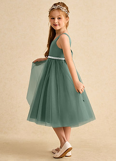 Azazie Firefly vestidos de niña de las flores Vestido de Eucalipto de Satin Mate de Corte En A con Lazo image4