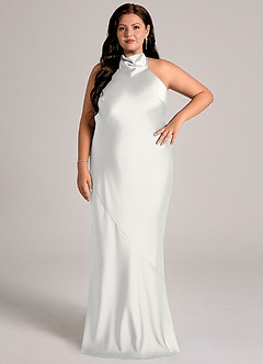 Azazie Velli Abiti da Damigella Abito Sirena in Raso Elasticizzato Collo Alto Bianco image7