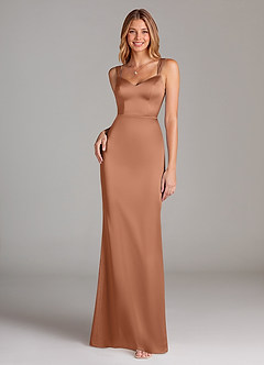 Azazie Denice Bridesmaid Dresses Bronzer A-Line Pleated Stretch Satin Dress image3