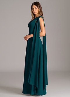 Azazie Tella Abiti da Damigella Abito A-Line in Chiffon Monospalla Pino image5