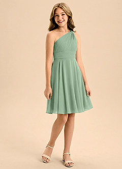 Azazie Charlize Junior Matcha A-Line Pleated Chiffon Dress image3