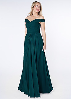 Azazie Audrianna Robes de demoiselle d'honneur Robe Trapèze Convertible en Mousseline de soie Schulterfrei gerafft Vert Pin image2