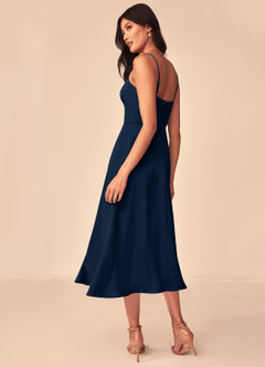 Azazie Dottie Bridesmaid Dresses Dark Navy A-Line Stretch Satin Dress image5