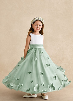 Azazie Vi Flower Girl Dresses Agave A-Line Sleeveless Tulle Dress image8