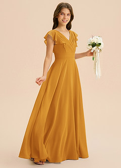 Azazie Anysa Junior Butterscotch A-Line Ruched Chiffon Dress image5