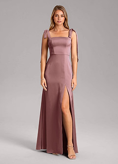 Azazie Frostine Bridesmaid Dresses Vintage Mauve A-Line Bow Stretch Satin Dress image5