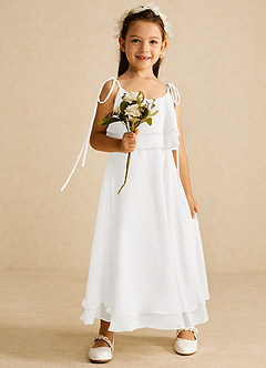 Azazie Temi vestidos de niña de las flores Vestido de Marfil de Gasa de Corte En A con Tirante Espagueti image1