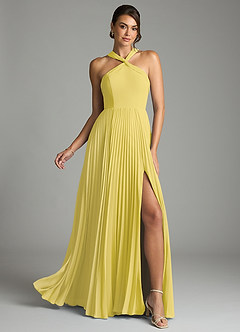 Azazie Afra Bridesmaid Dresses Canary A-Line Pleated Chiffon Dress image1