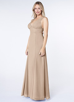 Azazie Christiana Bridesmaid Dresses Taupe A-Line V-Neck Pleated Chiffon Dress image4