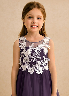 Azazie Mixie vestidos de niña de las flores Vestido de Ciruela de Encaje de Corte Princesa image7