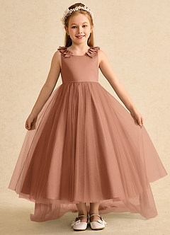 Azazie Lorita Robe Demoiselle D'honneur Fillette Robe Trapèze en Tulle Perlé Bronze image2